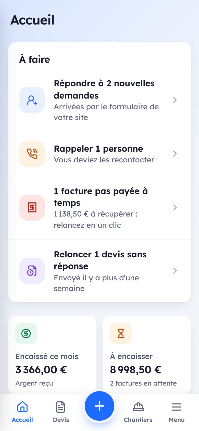 Logiciel VulbisPro : l'accueil, tâches du jour et argent encaissé